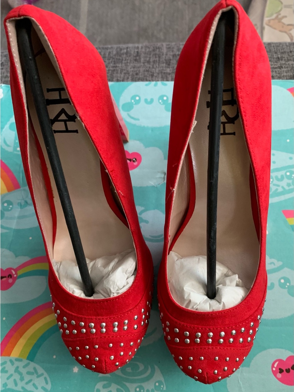 FRH Red Studded Platform High Heels